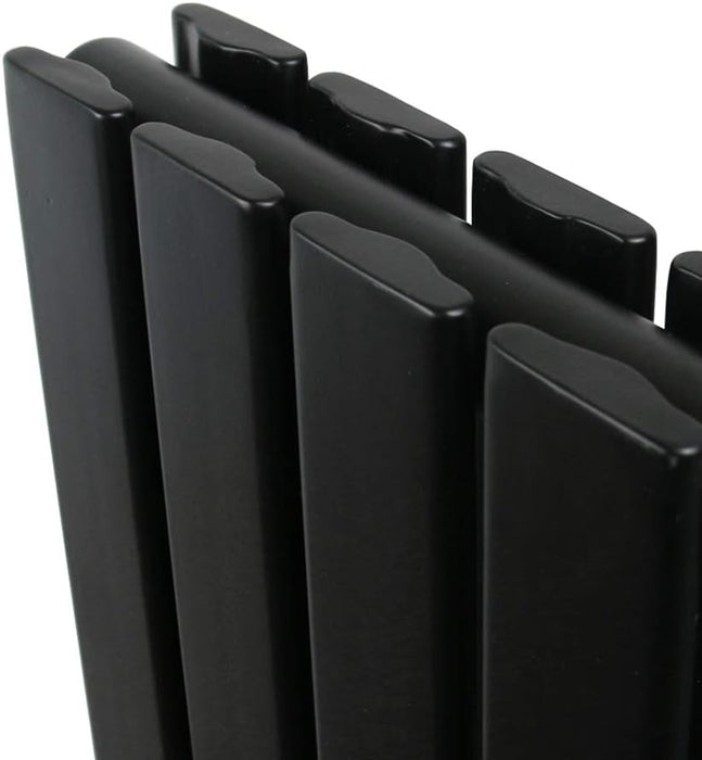 close view of a black horizontal designer radiator with flat panels