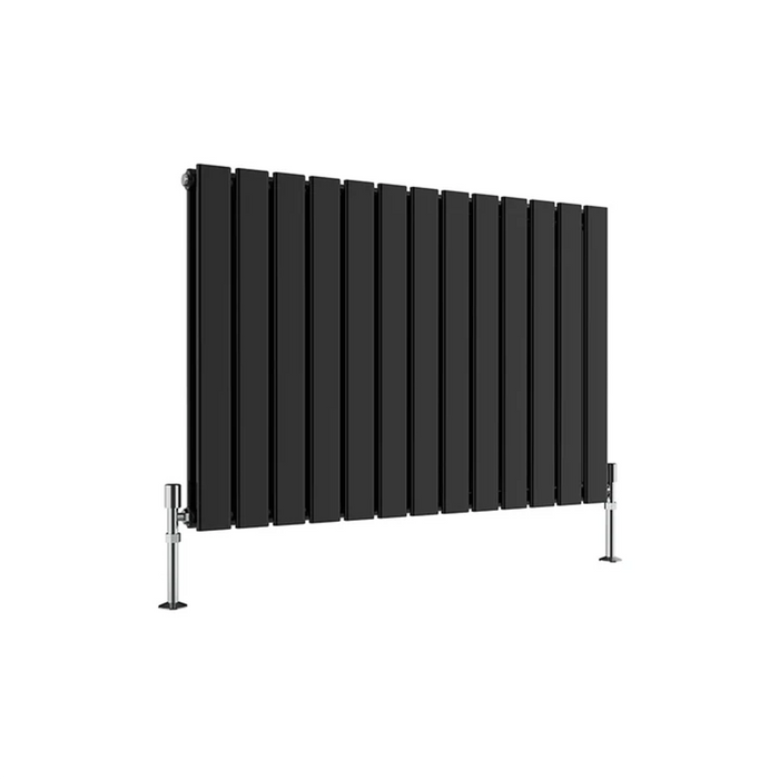 600x884 mm horizontal radiator in double panel black finish on white background