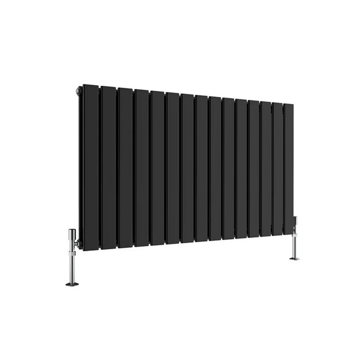 black double panel horizontal designer radiator 600x1020 mm flat panel on white background