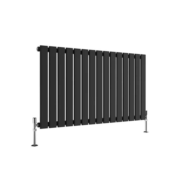 black single panel horizontal designer radiator 600x1020 mm flat panel on white background