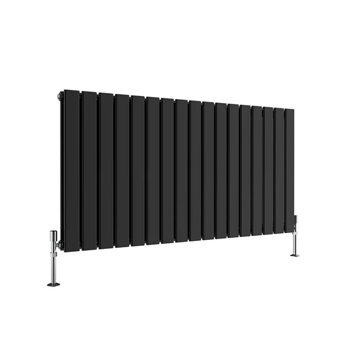 black double panel horizontal designer radiator 600x1156 mm flat panel on white background