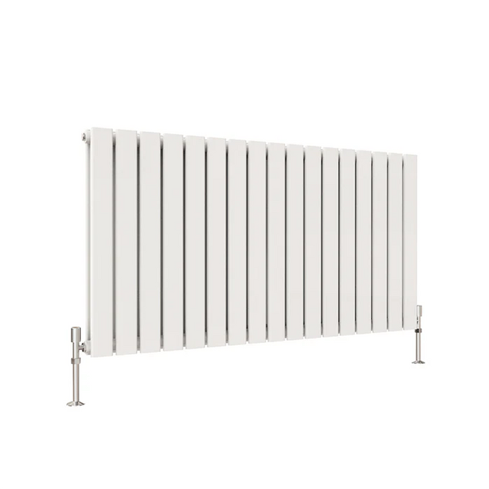 white double panel horizontal designer radiator 600x1156 mm flat panel on white background