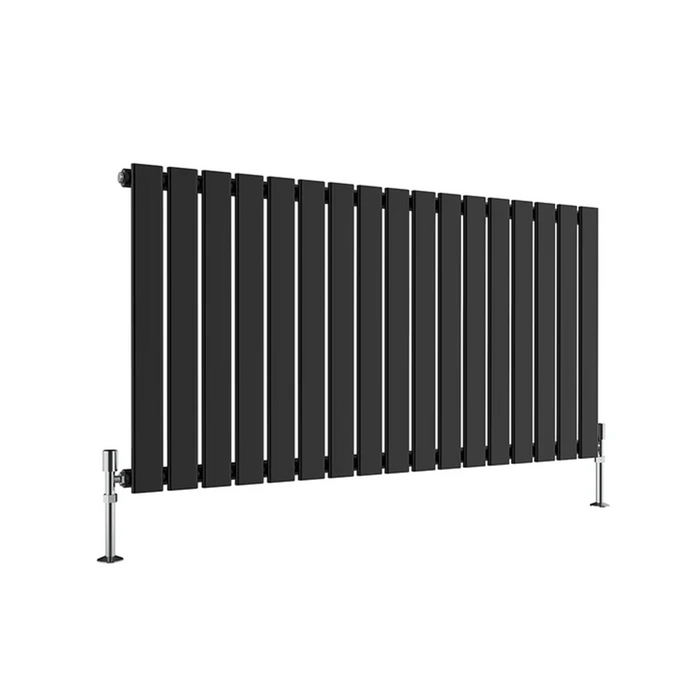black single panel horizontal designer radiator 600x1156 mm flat panel on white background