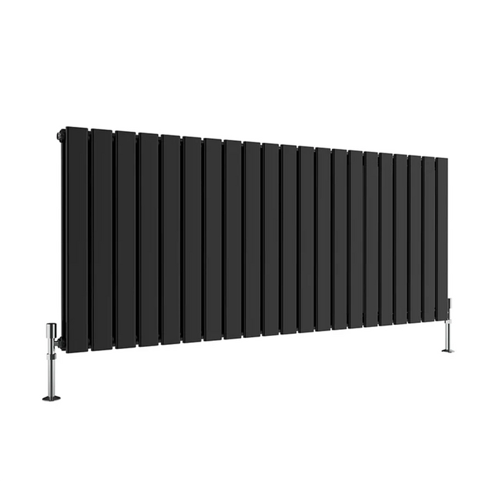 black double panel horizontal designer radiator 600x1428 mm flat panel on white background