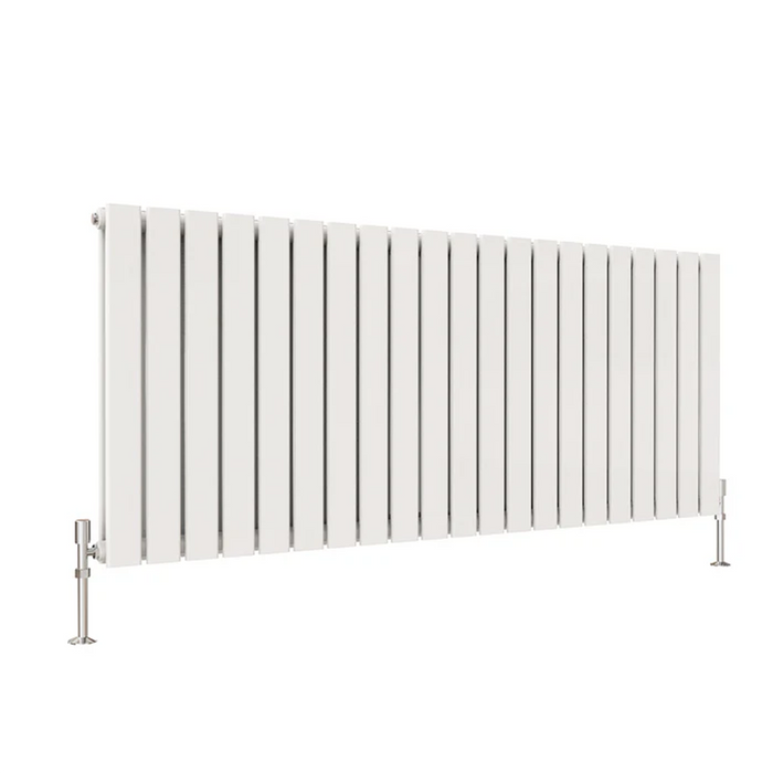 white double panel horizontal designer radiator 600x1428 mm flat panel on white background