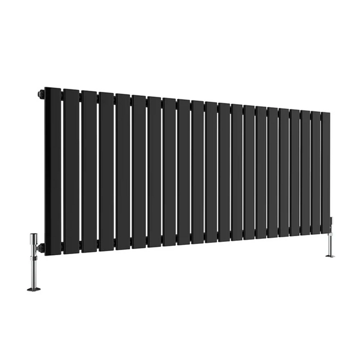 black single panel horizontal designer radiator 600x1428 mm flat panel on white background
