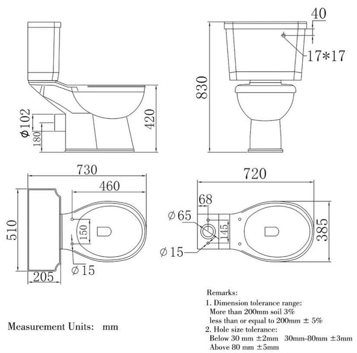 Traditional Victorian Style Ceramic Close Coupled Bathroom Toilet White Dual Flush