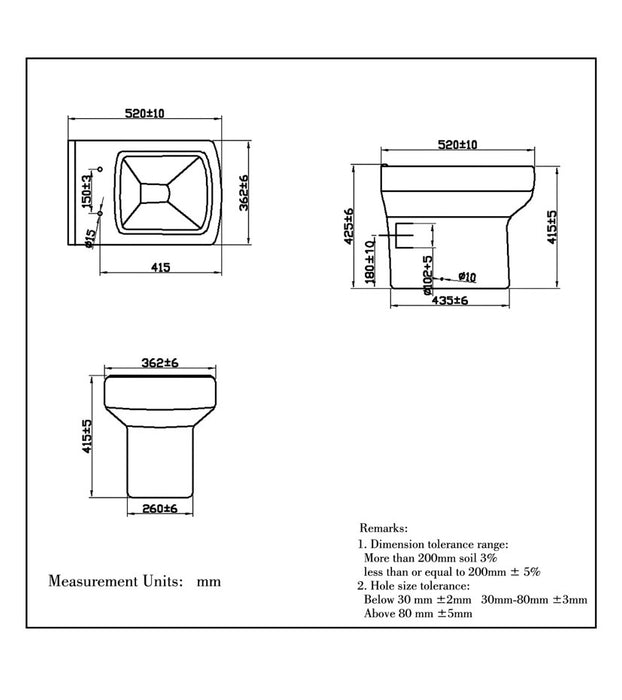 Back To Wall Ceramic Toilet White Soft Close Modern Bathroom BTW Square WC