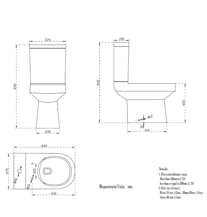 Rimless Close Coupled Toilet White Soft Close Seat Dual Flush Modern WC