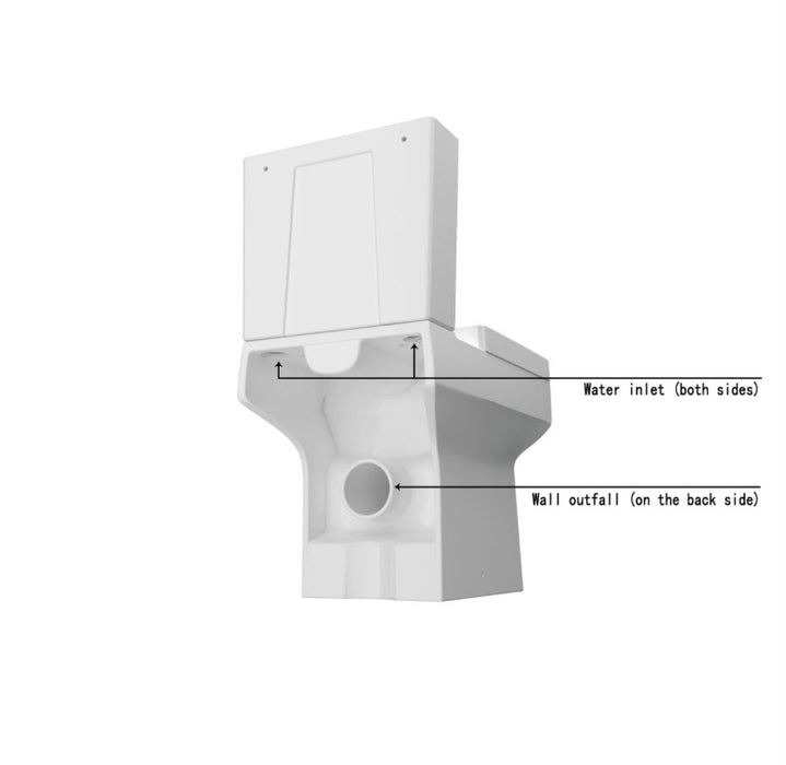 Ceramic Close Coupled Toilet White Soft Close Seat Dual Flush Square WC