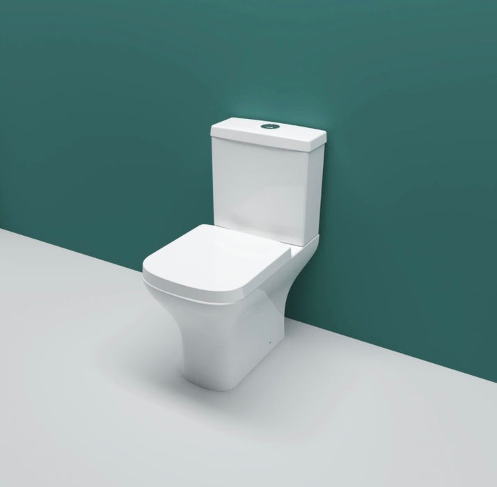 Close Coupled Toilet Square Ceramic White Short Projection Bathroom WC