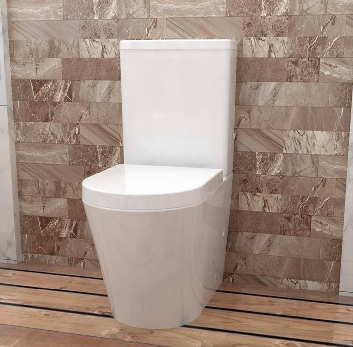 Rimless Close Coupled Toilet Soft Close Seat WC White Round