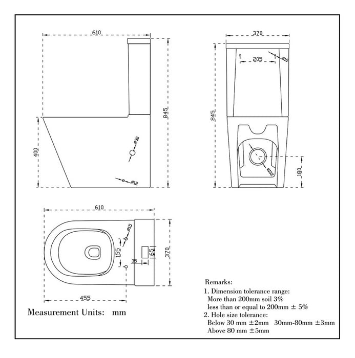 Rimless Close Coupled Toilet Soft Close Seat WC White Round