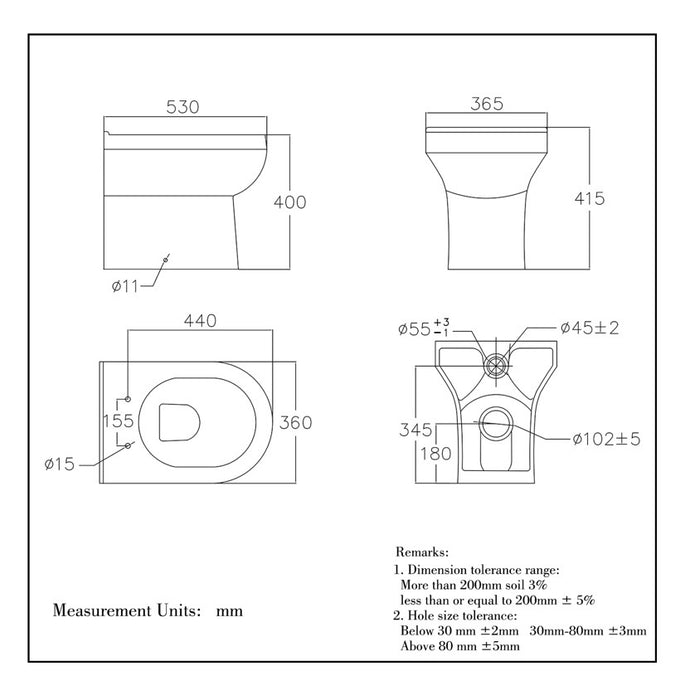 Back To Wall Ceramic Toilet White Soft Close Seat Modern Bathroom BTW WC