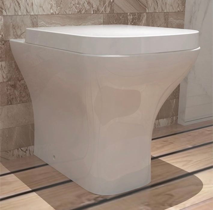 Back To Wall Toilet Soft Close Seat Ceramic White Bathroom Square WC Modern BTW