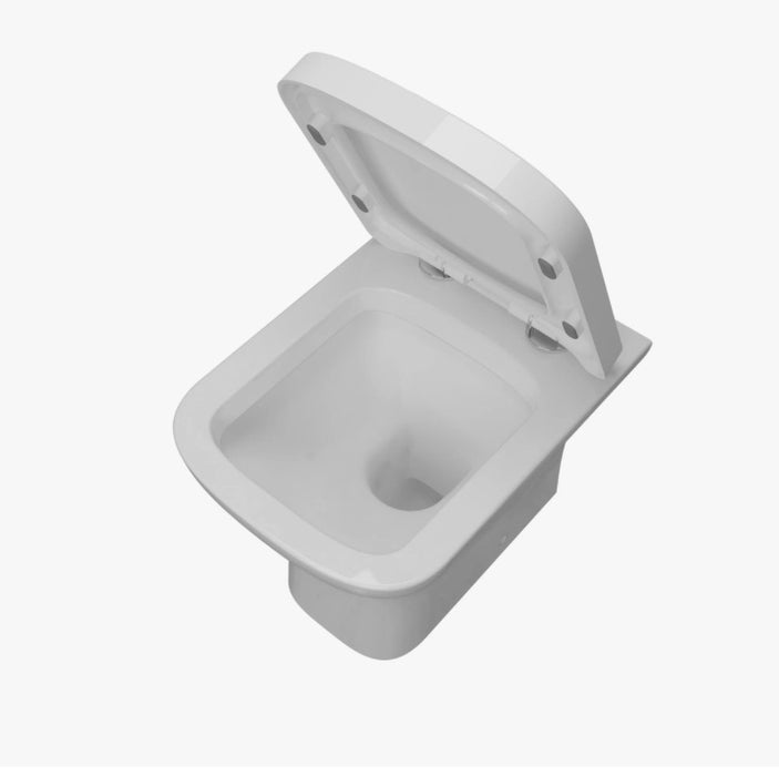 Back To Wall Toilet Soft Close Seat Ceramic White Bathroom Square WC Modern BTW