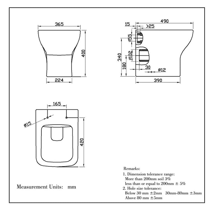 Back To Wall Toilet Soft Close Seat Ceramic White Bathroom Square WC Modern BTW