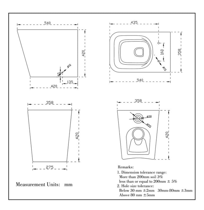 Back To Wall Toilet Pan WC Soft Close Seat (UF) BTW