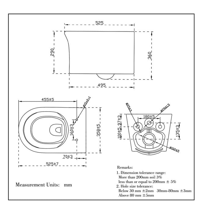 Rimless Wall Hung Toilet Pan WC Soft Close Seat (UF)
