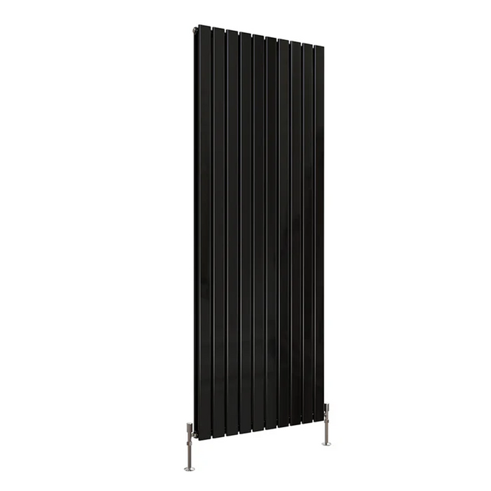Front view of a Double Panel Black Flat Vertical Designer Radiator, size 1800mm x 680mm, on a white background.