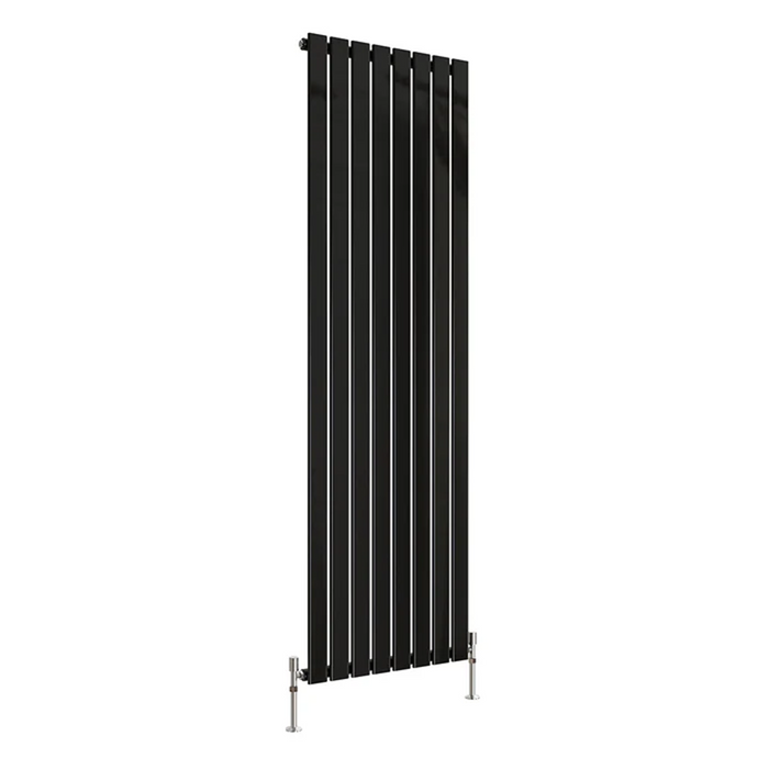 Front view of a Single Panel Black Flat Panel Vertical Designer Radiator, size 1800mm x 544mm, on a white background.