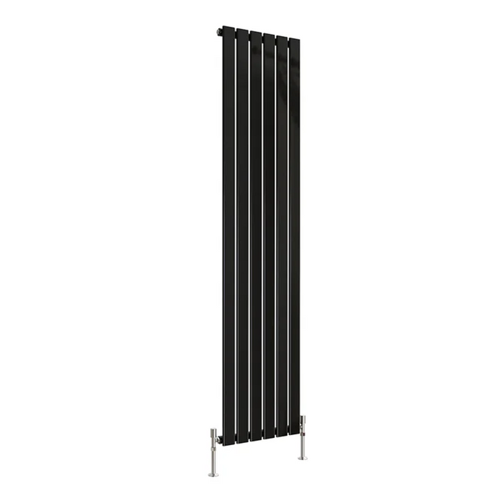Front view of a Single Panel Black Flat Panel Vertical Designer Radiator, size 1800mm x 408mm, on a white background.