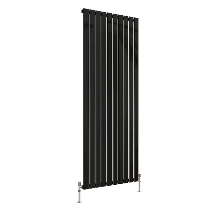 Front view of a Single Panel Black Flat Panel Vertical Designer Radiator, size 1800mm x 680mm, on a white background.