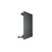 A modern horizontal column radiator in a living room setting, colored in a dark shade, possibly black or anthracite, blending with the room's decor.